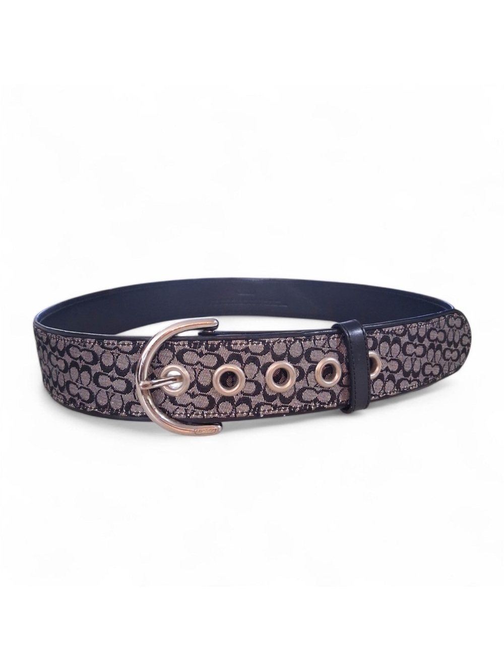 Coach Black & Gray Signature Monogram Belt with Silver Hardware Sz M - Picture 8 of 15